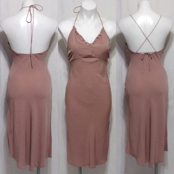 Abercrombie & Fitch Brown Halter Backless Sheath Cocktail Slip Dress XSP Elegant